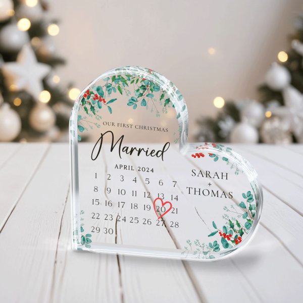 First Christmas Married Acrylic Plaque, Personalized Calendar Gift