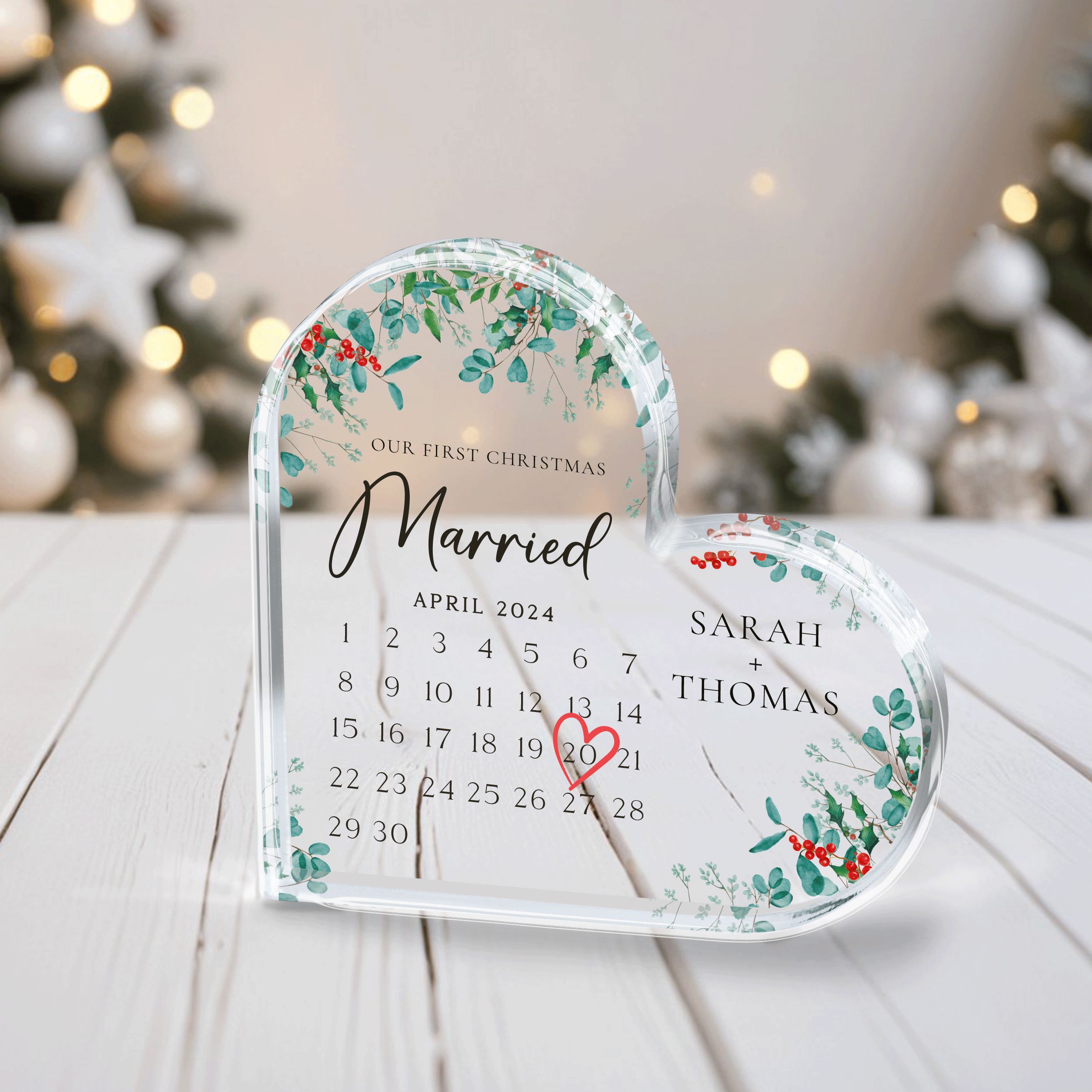MN39Y---Acrylic-Heart---Our-First-Christmas-Married_0002_Group-4 First Christmas Married Acrylic Plaque, Personalized Calendar Gift