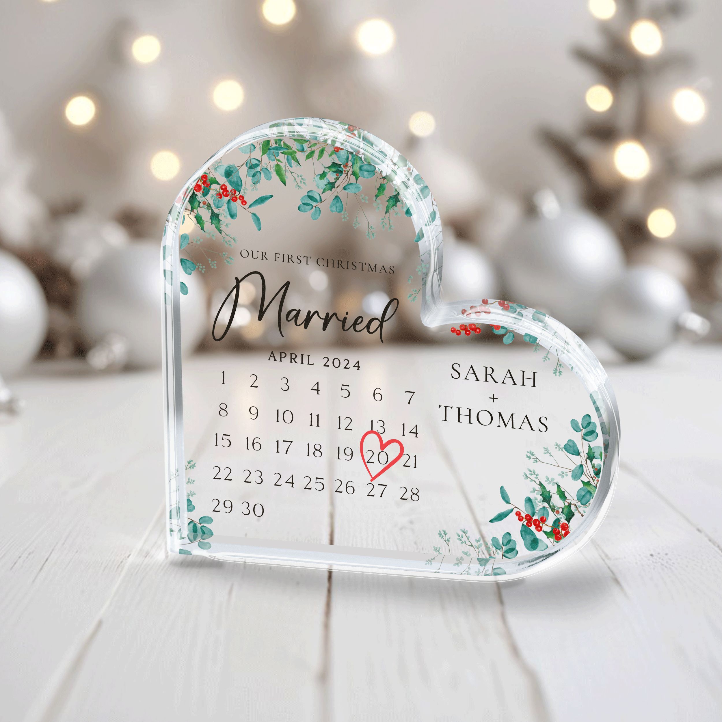 MN39Y---Acrylic-Heart---Our-First-Christmas-Married_0003_Group-3 First Christmas Married Acrylic Plaque, Personalized Calendar Gift