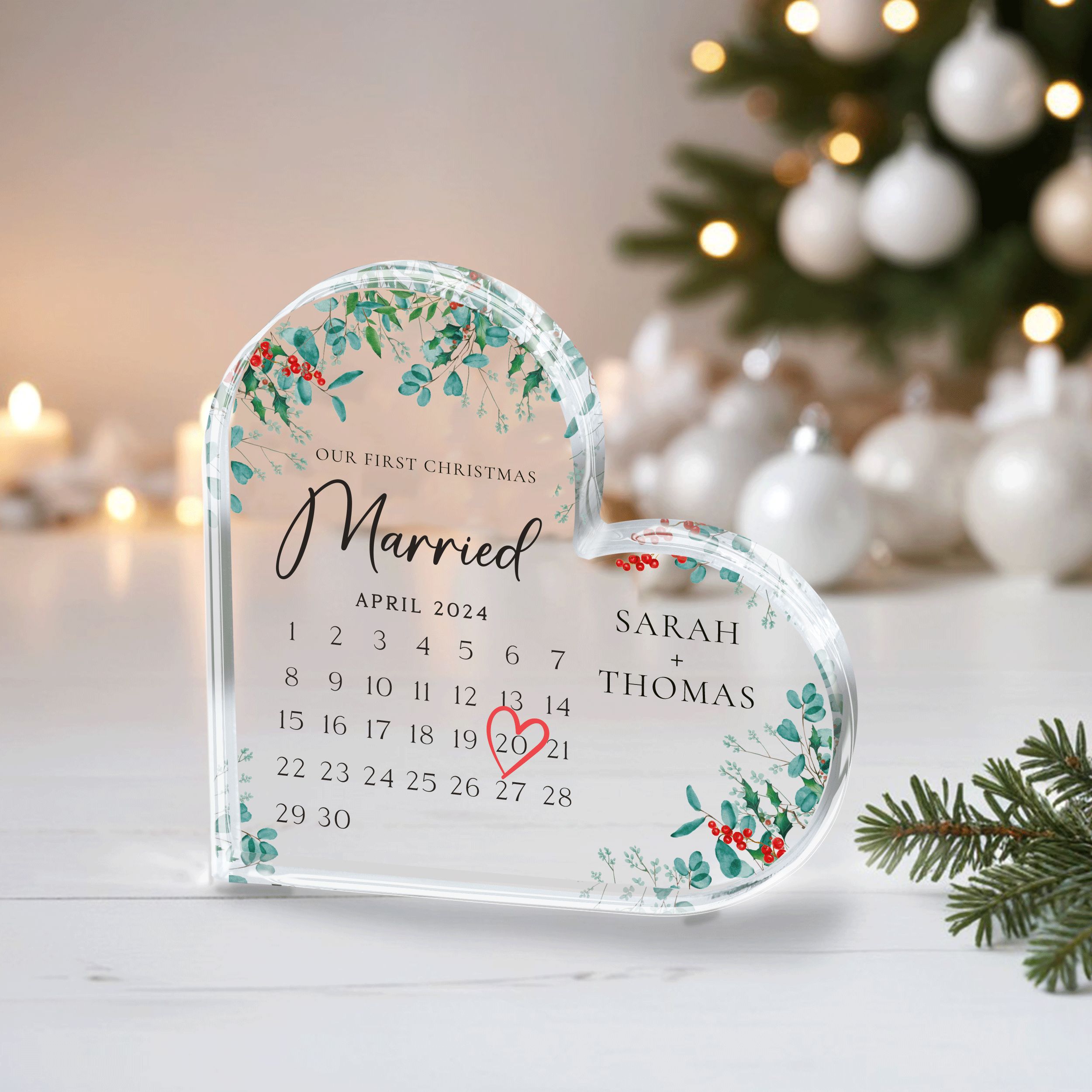 MN39Y---Acrylic-Heart---Our-First-Christmas-Married_0004_Group-2 First Christmas Married Acrylic Plaque, Personalized Calendar Gift