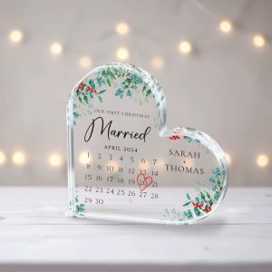 First Christmas Married Acrylic Plaque, Personalized Calendar Gift