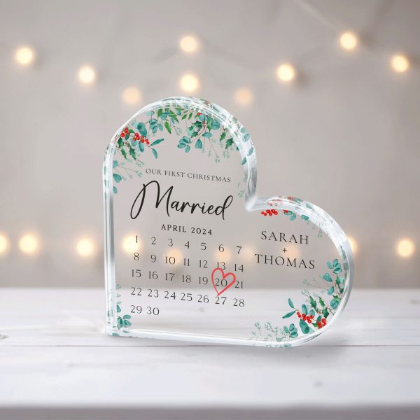 First Christmas Married Acrylic Plaque, Personalized Calendar Gift