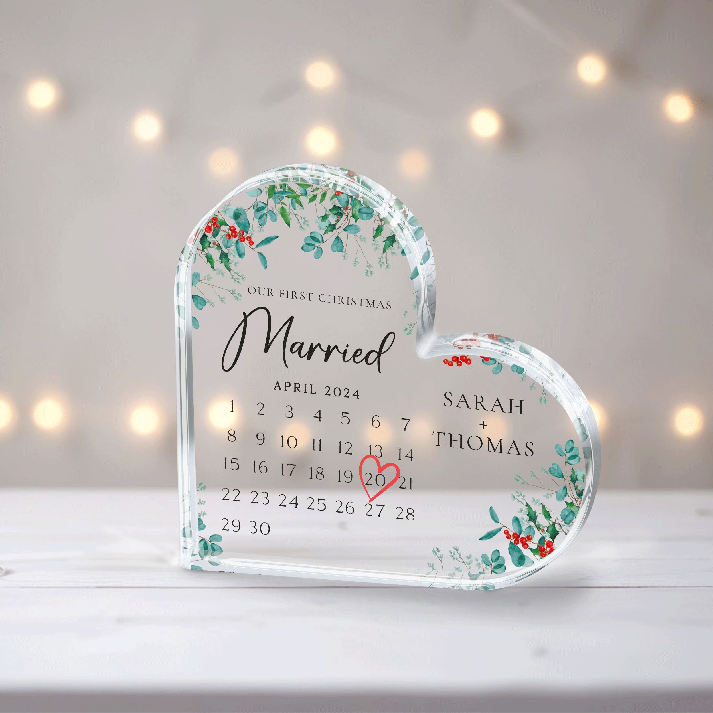MN39Y---Acrylic-Heart---Our-First-Christmas-Married_0005_Group-1 First Christmas Married Acrylic Plaque, Personalized Calendar Gift