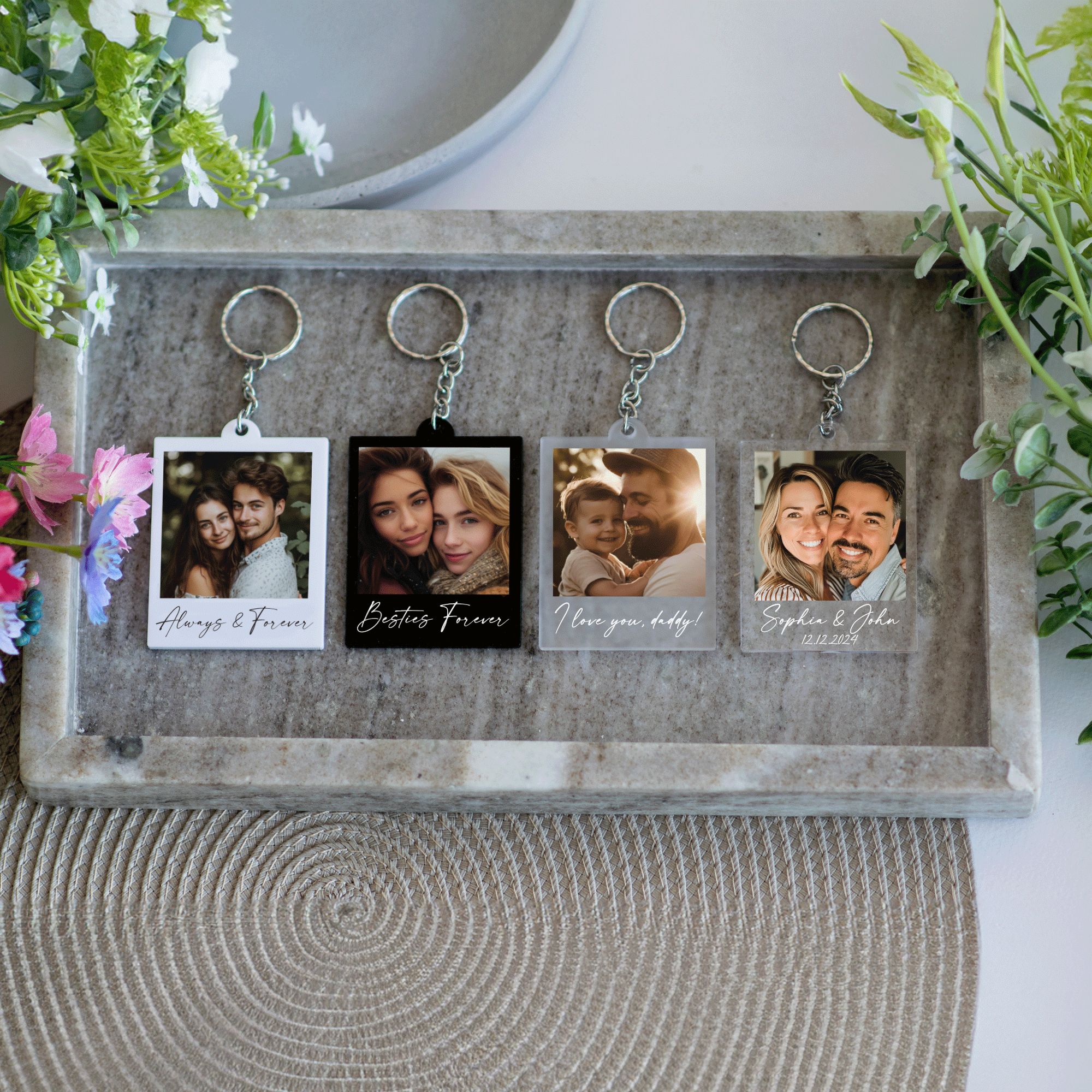 MNX42Y - Keychain (3) Personalized Photo Keychain, Custom Photo Keyring