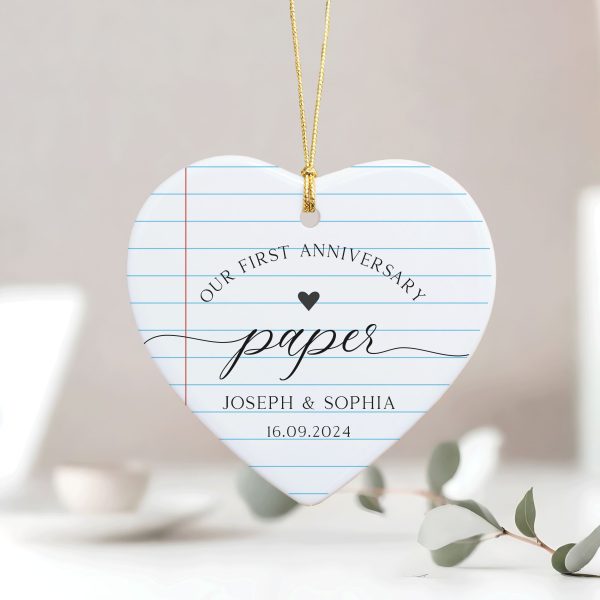 First Anniversary Ornament, 1st Anniversary Gift, Paper Wedding Anniversary Ornament