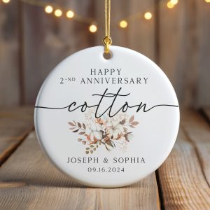 2nd Wedding Anniversary Gift, Second Wedding Anniversary Ornament, Personalized Cotton Anniversary Gift