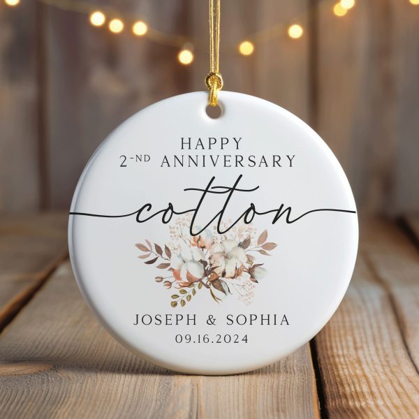 2nd Wedding Anniversary Gift, Second Wedding Anniversary Ornament, Personalized Cotton Anniversary Gift