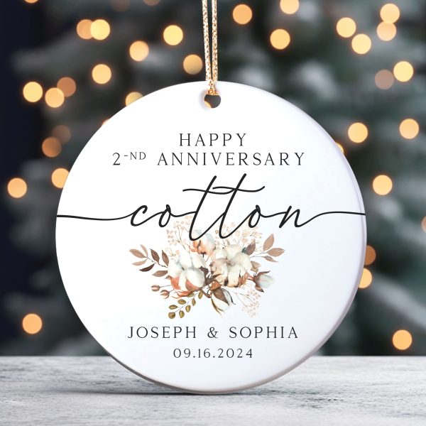 2nd Wedding Anniversary Gift, Second Wedding Anniversary Ornament, Personalized Cotton Anniversary Gift