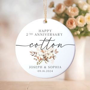 2nd Wedding Anniversary Gift, Second Wedding Anniversary Ornament, Personalized Cotton Anniversary Gift