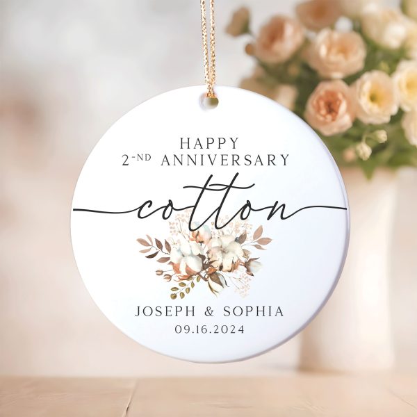 2nd Wedding Anniversary Gift, Second Wedding Anniversary Ornament, Personalized Cotton Anniversary Gift