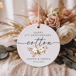 2nd Wedding Anniversary Gift, Second Wedding Anniversary Ornament, Personalized Cotton Anniversary Gift