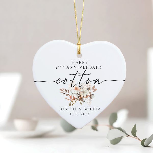 2nd Wedding Anniversary Gift, Second Wedding Anniversary Ornament, Personalized Cotton Anniversary Gift
