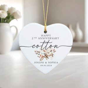 2nd Wedding Anniversary Gift, Second Wedding Anniversary Ornament, Personalized Cotton Anniversary Gift