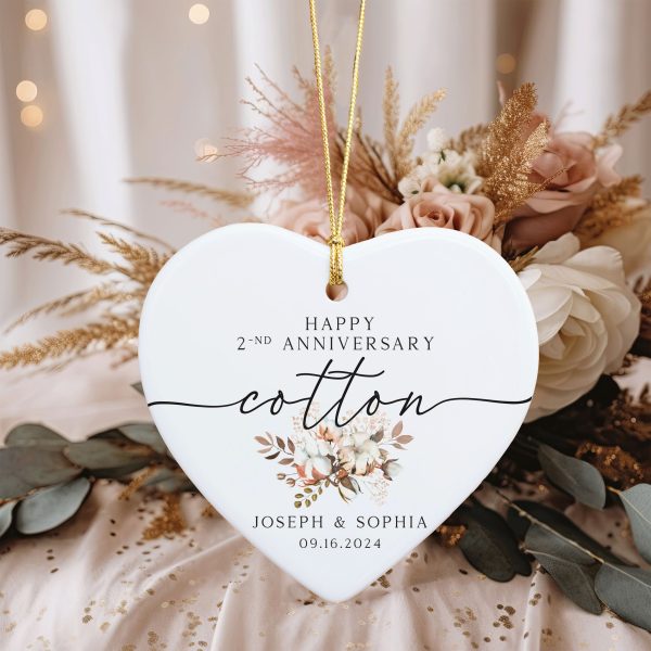 2nd Wedding Anniversary Gift, Second Wedding Anniversary Ornament, Personalized Cotton Anniversary Gift