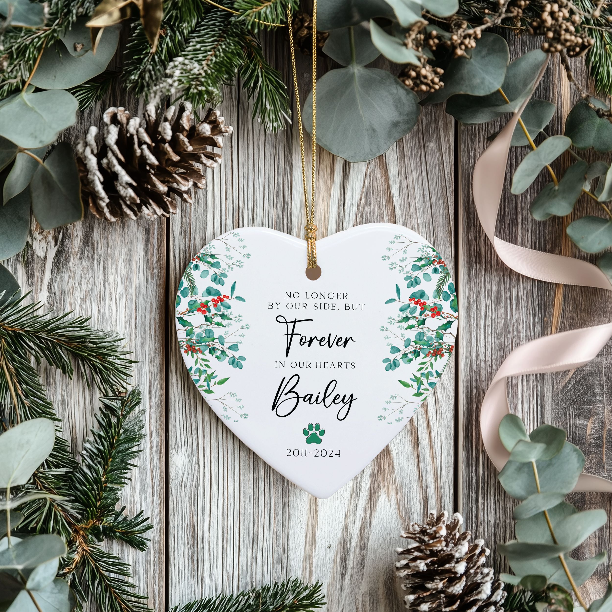 MNX64F---In-Loving-Memory-of-Dog-Name_0000_Group-1 Pet Memorial Christmas Ornament, Forever in Our Hearts Gift