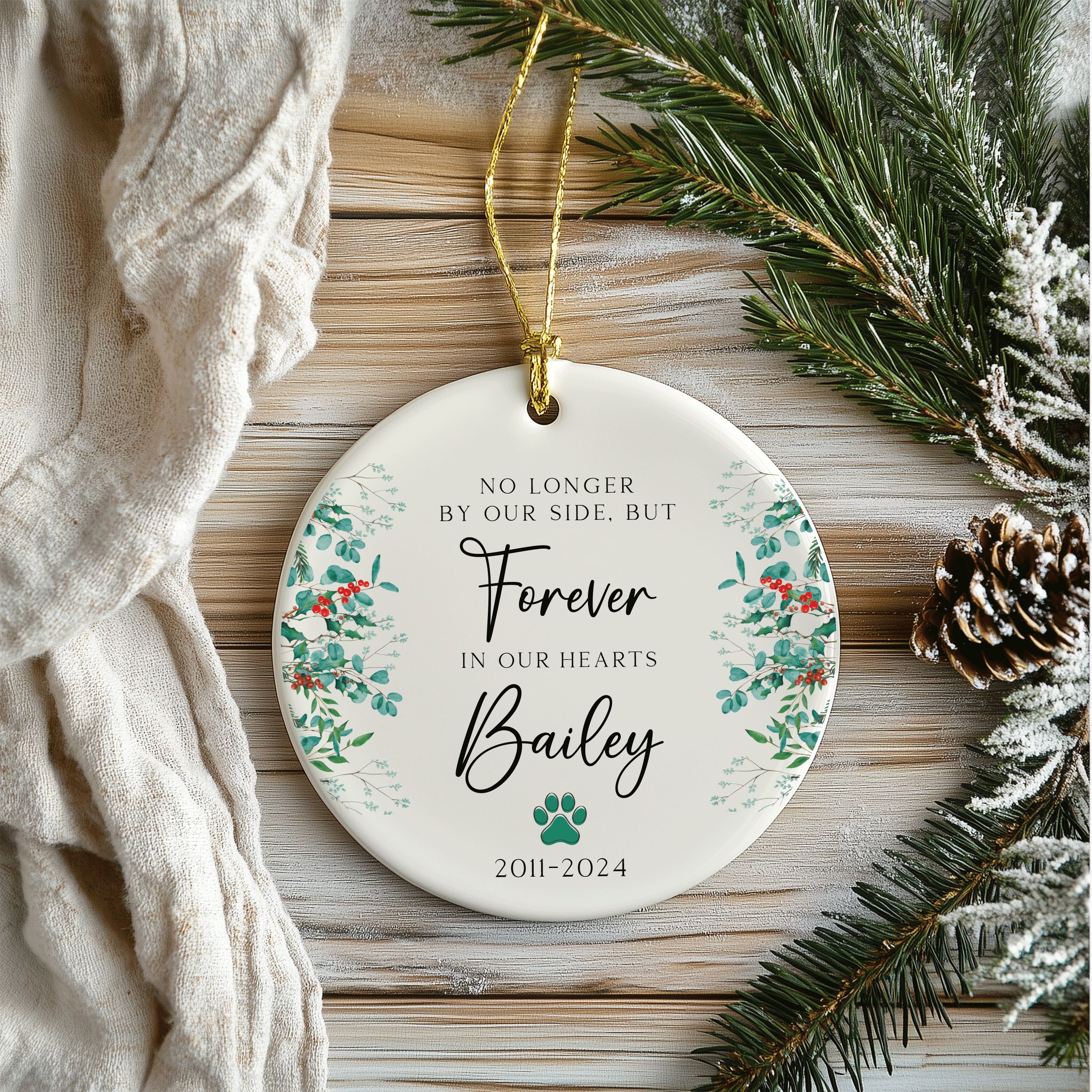 MNX64F---In-Loving-Memory-of-Dog-Name_0003_Group-4 Pet Memorial Christmas Ornament, Forever in Our Hearts Gift