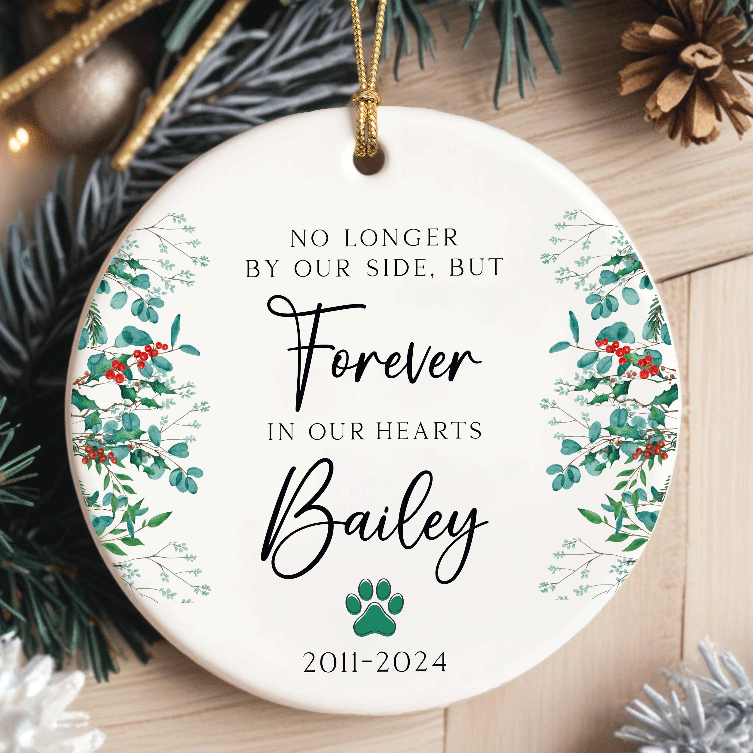 MNX64F---In-Loving-Memory-of-Dog-Name_0005_Group-6 Pet Memorial Christmas Ornament, Forever in Our Hearts Gift