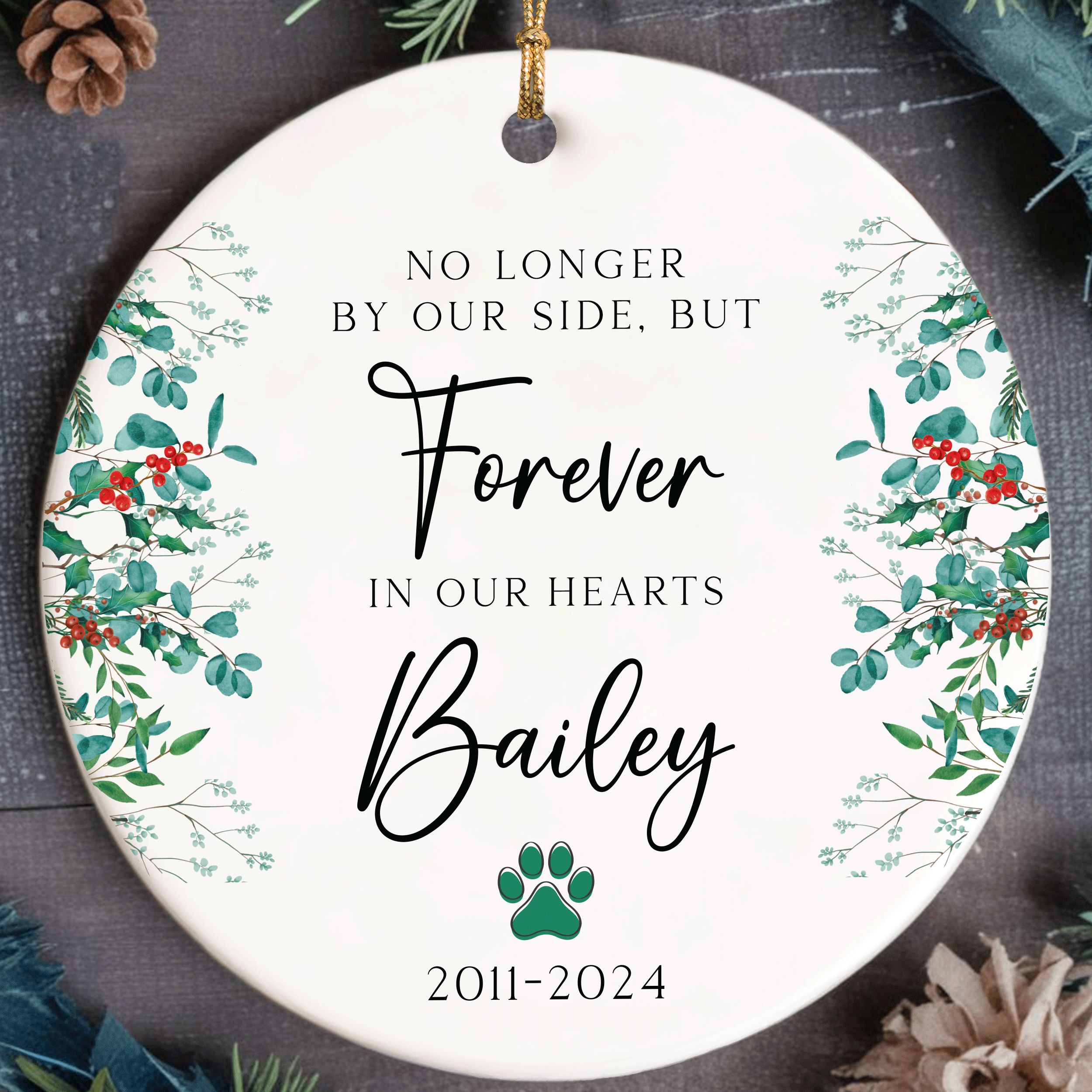 MNX64F---In-Loving-Memory-of-Dog-Name_0006_Group-7 Pet Memorial Christmas Ornament, Forever in Our Hearts Gift