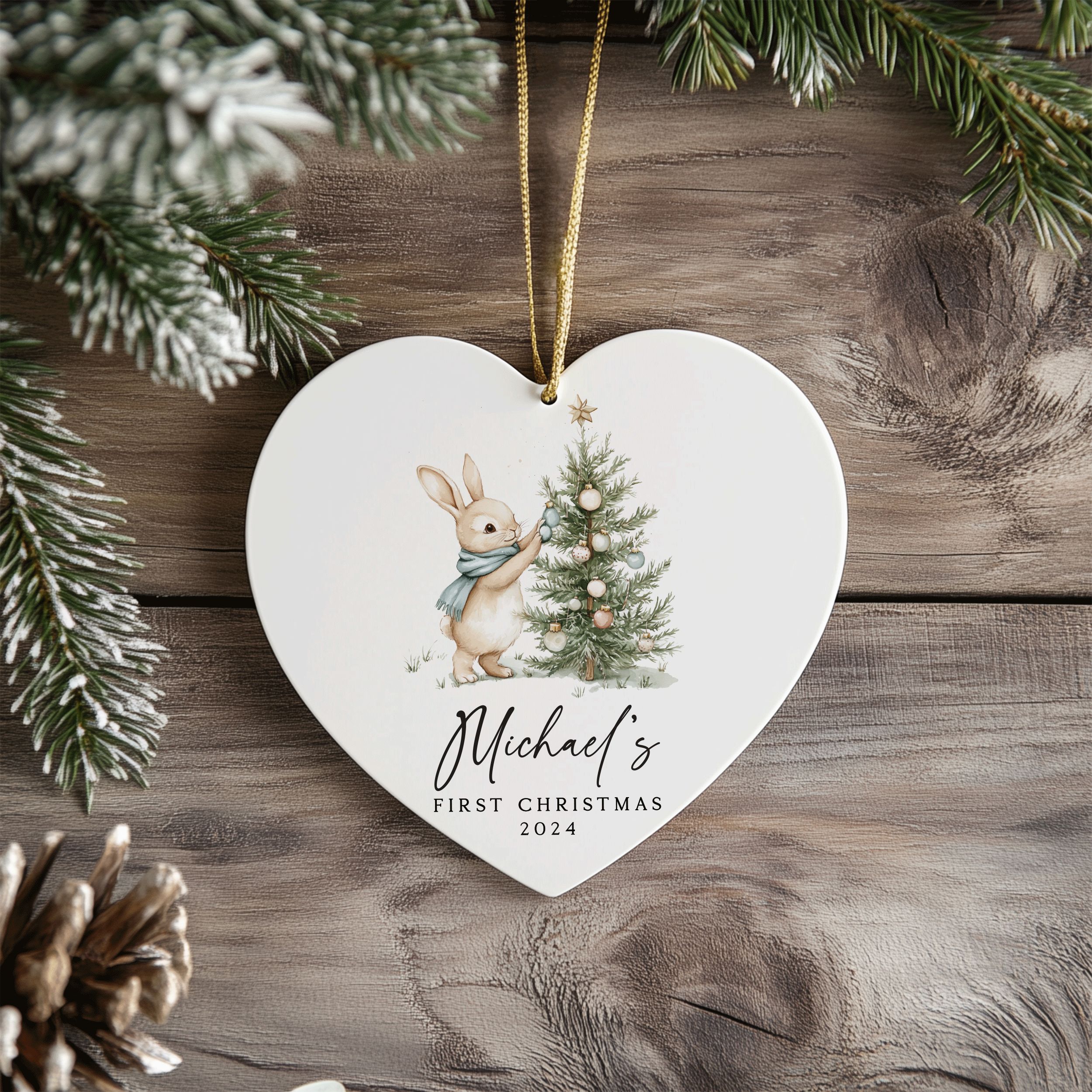 MNX75F---Name-and-Year-First-Christmas-Boy-Bunny_0001_Group-2 Baby Boy First Christmas Ornament, Personalized Baby Christmas Ornament