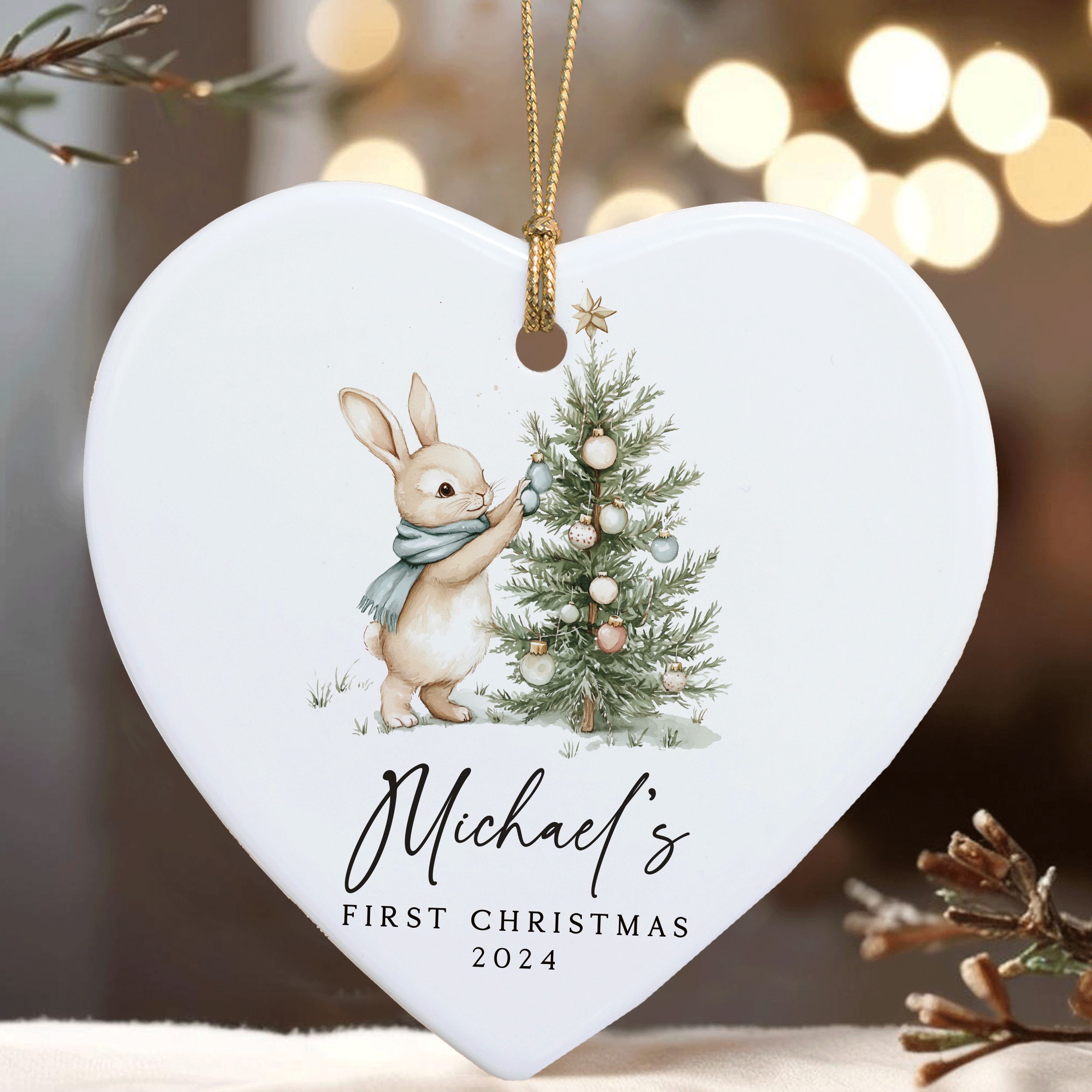 MNX75F---Name-and-Year-First-Christmas-Boy-Bunny_0002_Group-3 Baby Boy First Christmas Ornament, Personalized Baby Christmas Ornament