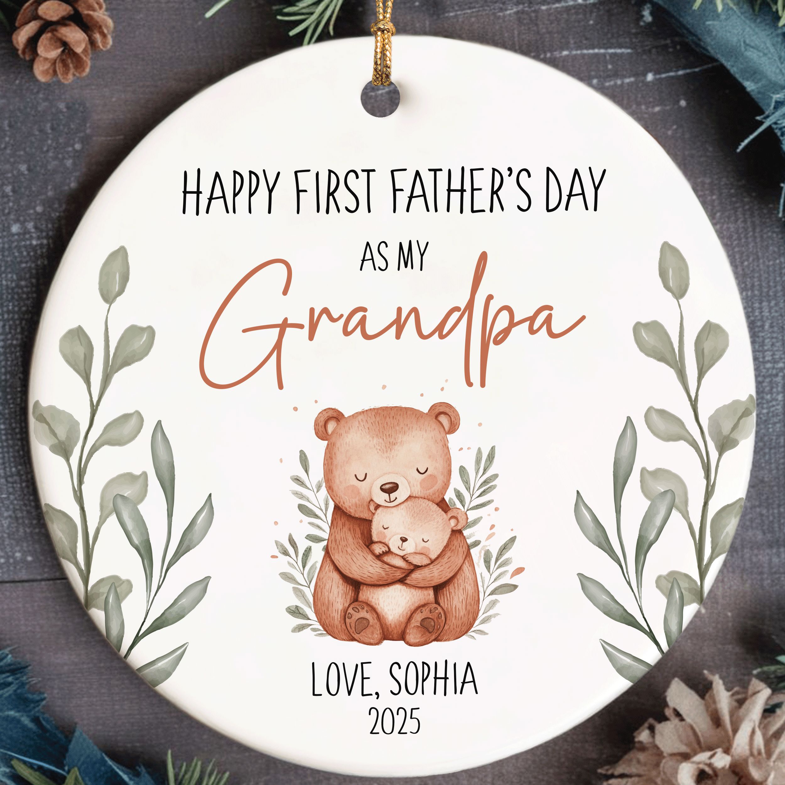 MNX80F - Grandpa (7) First Father's Day Ornament, Father's Day Ceramic Gift