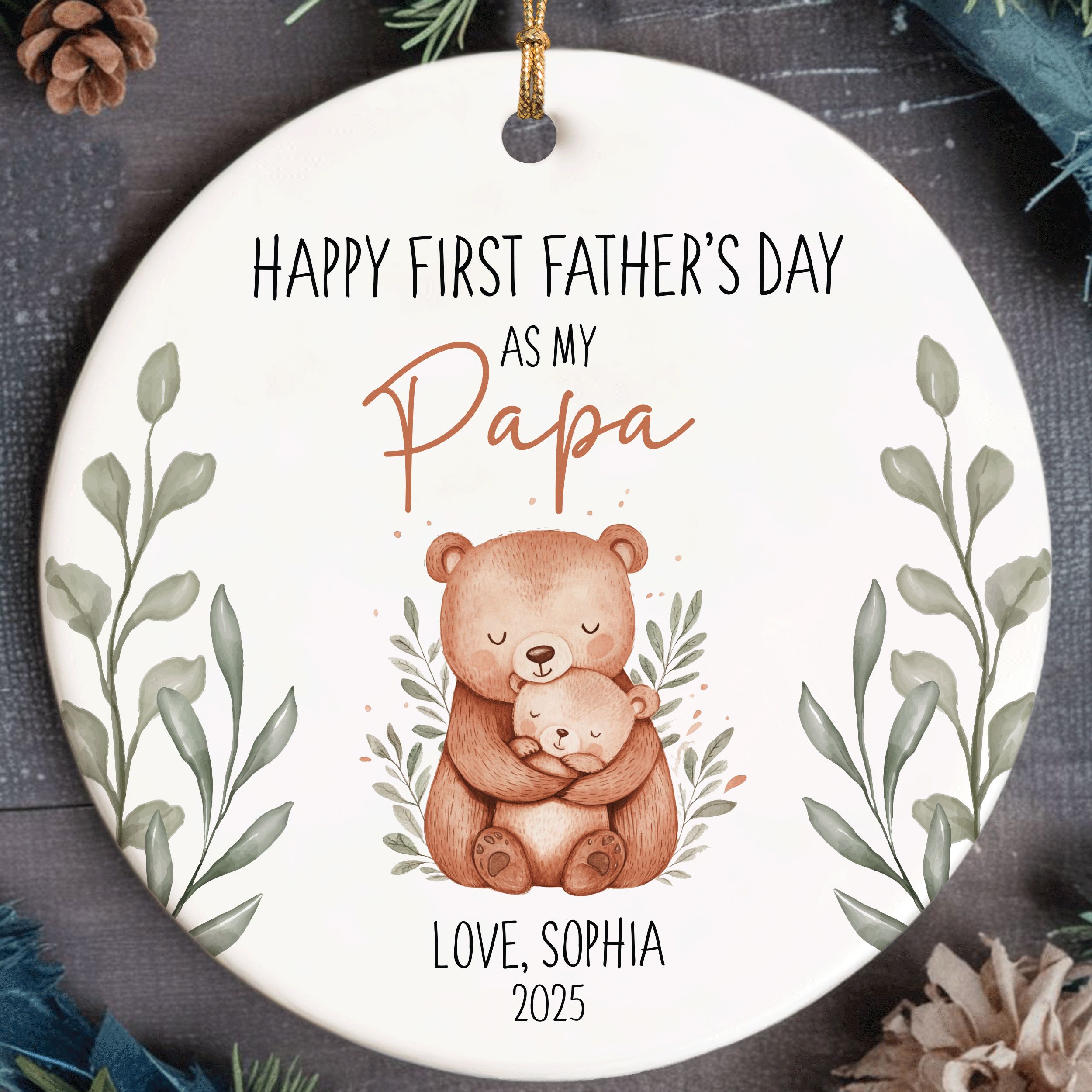 MNX80F - Papa (7) First Father's Day Ornament, Father's Day Ceramic Gift