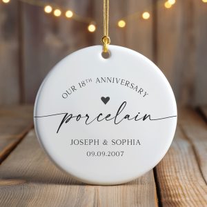 18th Wedding Anniversary Ornament, Porcelain Anniversary