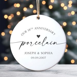 18th Wedding Anniversary Ornament, Porcelain Anniversary
