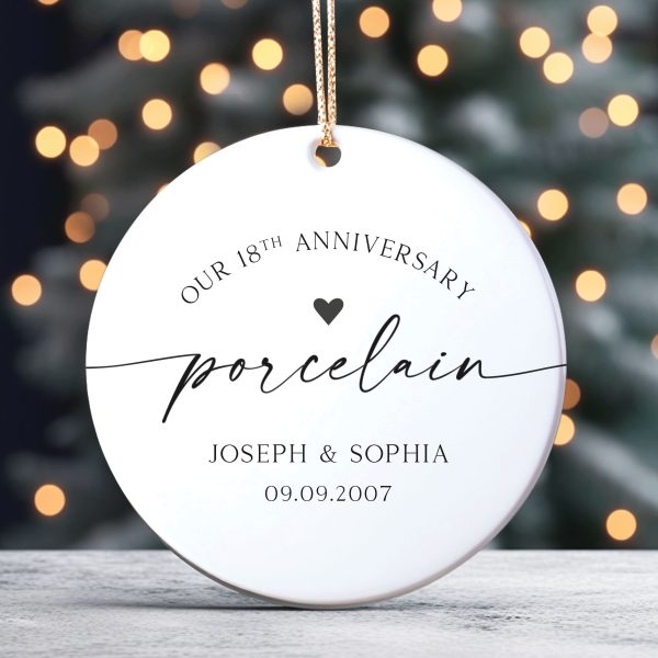 18th Wedding Anniversary Ornament, Porcelain Anniversary