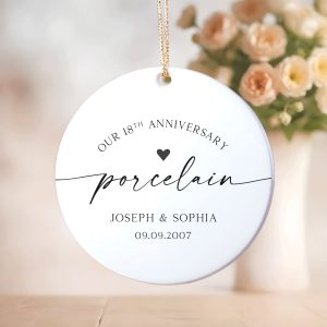 18th Wedding Anniversary Ornament, Porcelain Anniversary