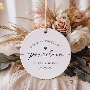 18th Wedding Anniversary Ornament, Porcelain Anniversary