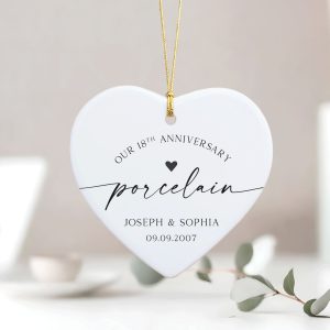 18th Wedding Anniversary Ornament, Porcelain Anniversary