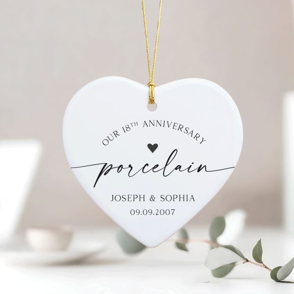 18th Wedding Anniversary Ornament, Porcelain Anniversary