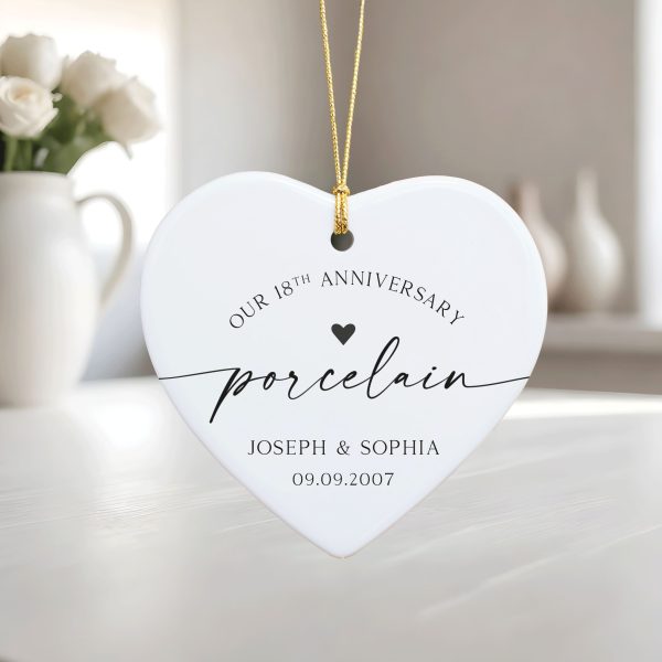 18th Wedding Anniversary Ornament, Porcelain Anniversary