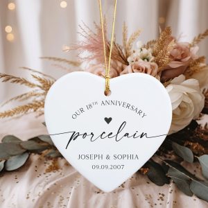 18th Wedding Anniversary Ornament, Porcelain Anniversary