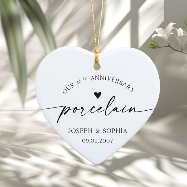 18th Wedding Anniversary Ornament, Porcelain Anniversary