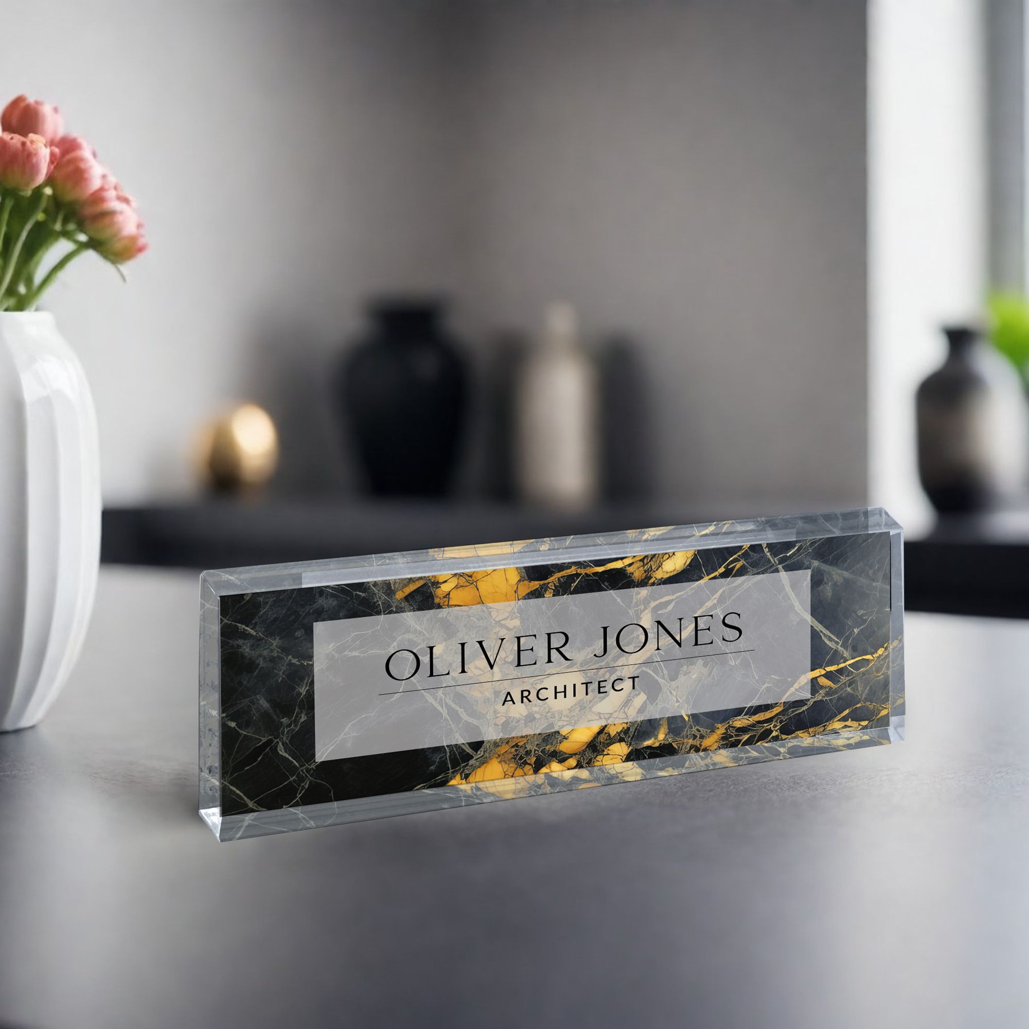 Male 1.1 Name Desk Plate, Personalized Name Sign Acrylic Plaque