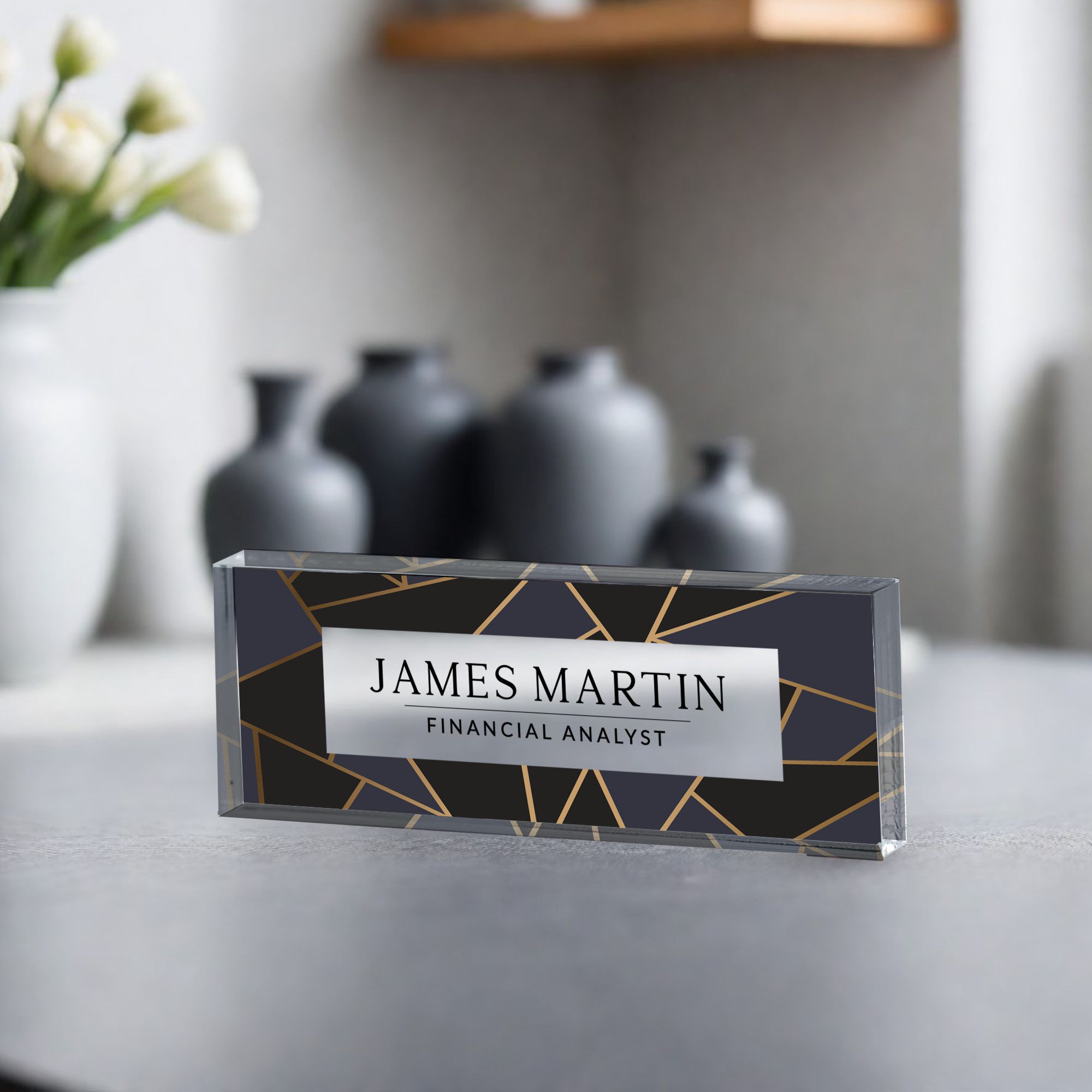Male 3 Name Desk Plate, Personalized Name Sign Acrylic Plaque