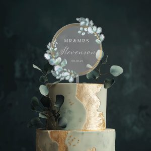 Unique Wedding Cake Topper, Eucalyptus and Gold Cake Topper