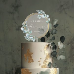 Unique Wedding Cake Topper, Eucalyptus and Gold Cake Topper