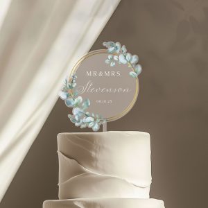 Unique Wedding Cake Topper, Eucalyptus and Gold Cake Topper