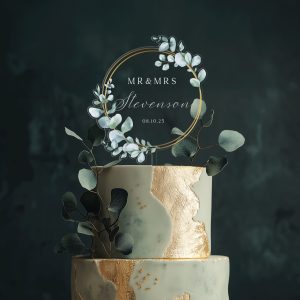 Unique Wedding Cake Topper, Eucalyptus and Gold Cake Topper