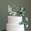Rustic Wedding Acrylic Cake Topper, Eucalyptus Gold Cake Topper