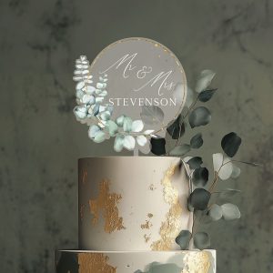 Rustic Wedding Acrylic Cake Topper, Eucalyptus Gold Cake Topper