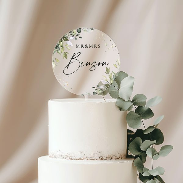 Eucalyptus Wedding Cake Topper, Acrylic Cake Topper for Wedding
