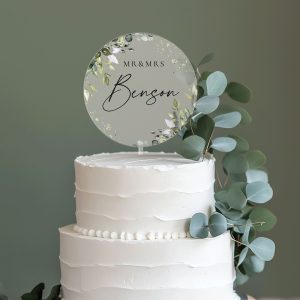 Eucalyptus Wedding Cake Topper, Acrylic Cake Topper for Wedding