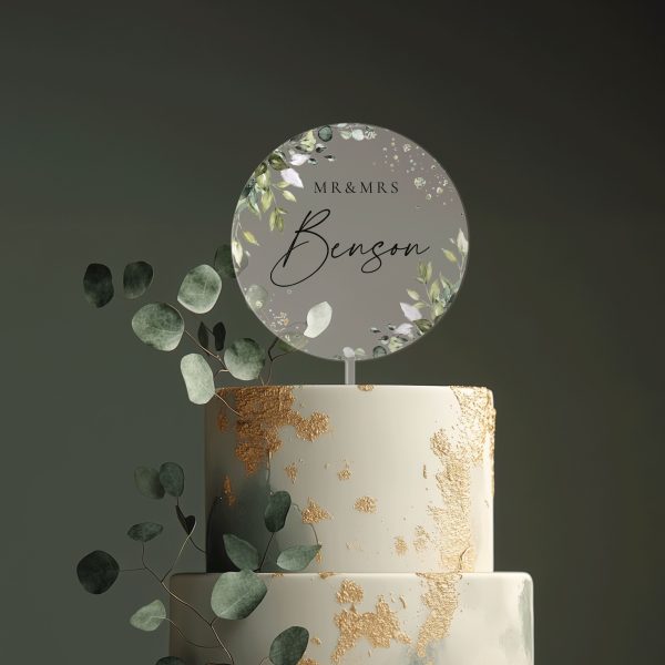 Eucalyptus Wedding Cake Topper, Acrylic Cake Topper for Wedding