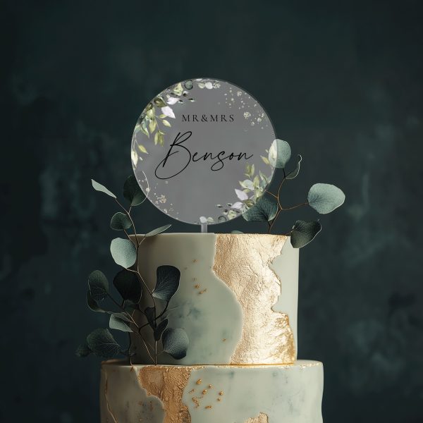 Eucalyptus Wedding Cake Topper, Acrylic Cake Topper for Wedding