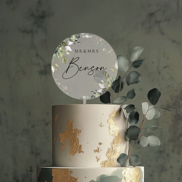 Eucalyptus Wedding Cake Topper, Acrylic Cake Topper for Wedding