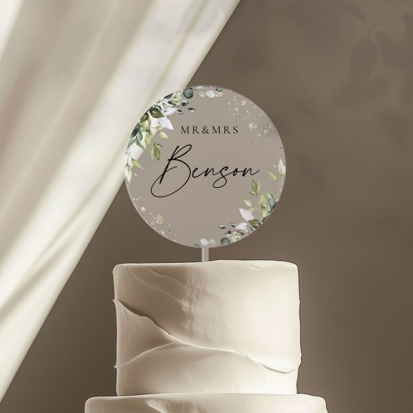 Eucalyptus Wedding Cake Topper, Acrylic Cake Topper for Wedding